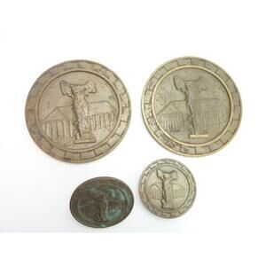 Vintage Set of Brass Metal Round Medallions/ Plaques Emblems Winged Goddess